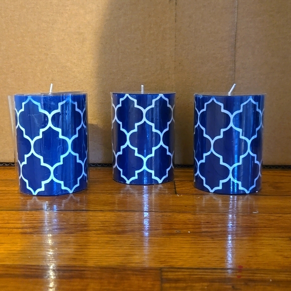 Blue Decorative Candles Set of 3 - Picture 1 of 3